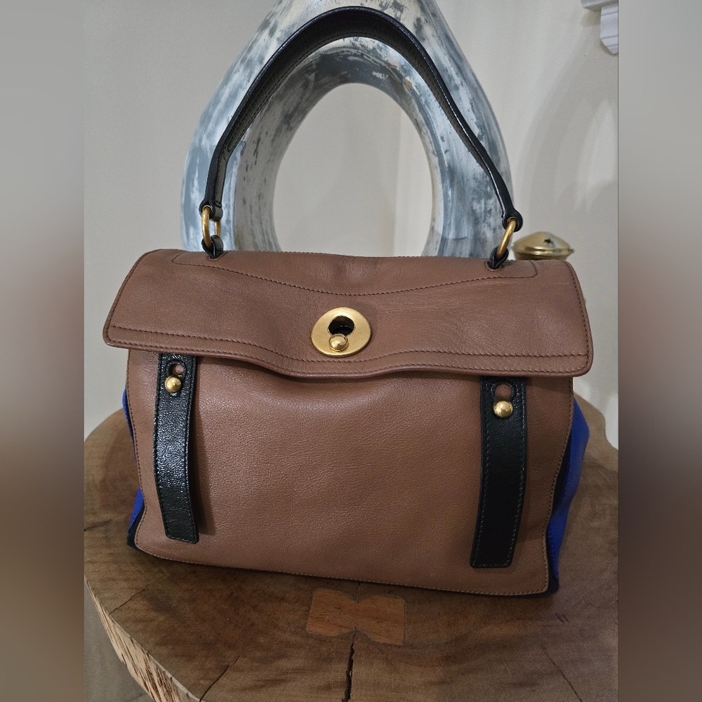 Yves Saint Laurent Muse Brown, Electric Blue And Black Leather Satchel